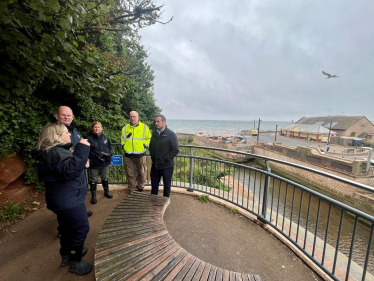 Simon Jupp MP (right) and Susan Davy (left) with South West Water officials at The Ham, Sidmouth