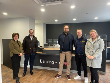 Simon Jupp MP in Sidmouth’s Banking Hub with (L to R) new manager Janet, Dave and Jon from Priory Concept Group, and Sonja Critchley from Cash Access UK.jpg