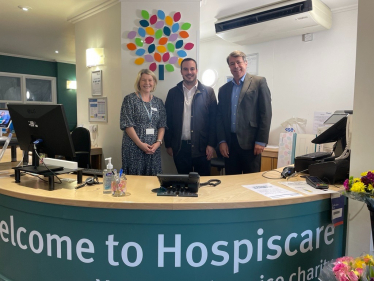 new Ann Rhys, Clinical Director of Hospiscare, Simon Jupp, MP for East Devon, and Andrew Randall, CEO of Hospiscare.jpeg
